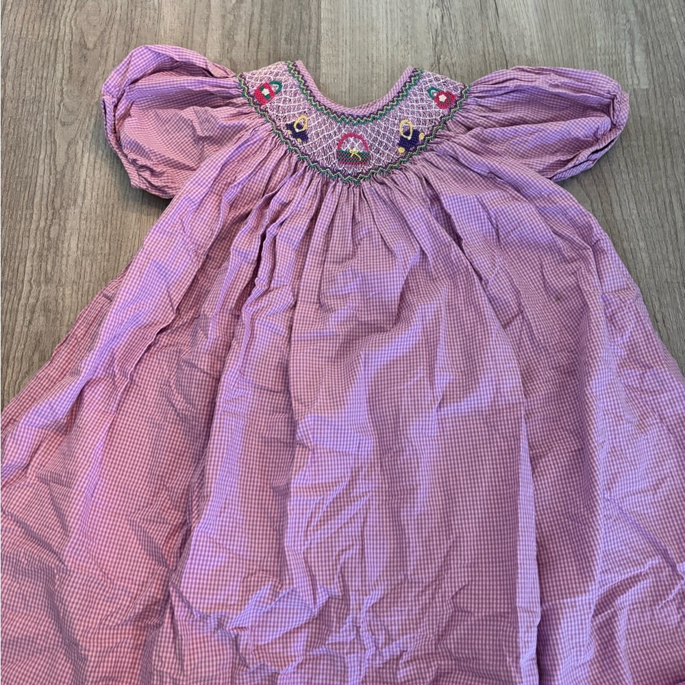 Girls' Smocked Puff-Sleeve Dress in Lavender Pink size 3t